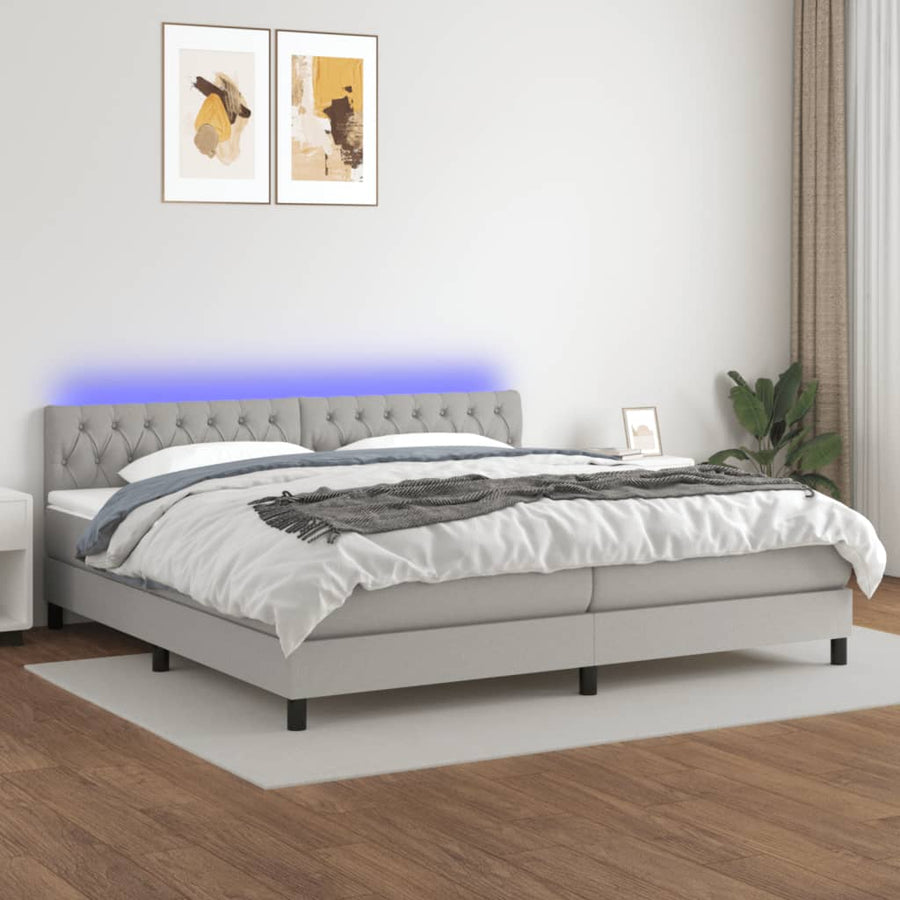 Boxspring Met Matras En Led Stof Lichtgrijs 200 x 200 cm Getuft ontwerp