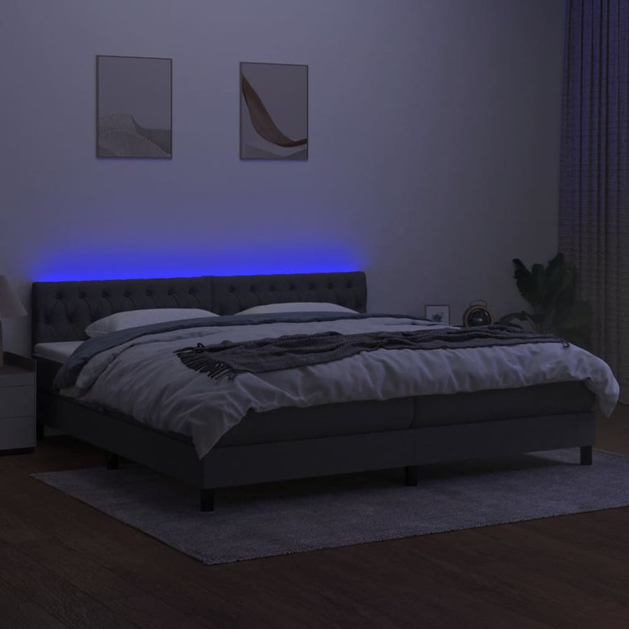 Boxspring Met Matras En Led Stof Donkergrijs 200 x 200 cm Getuft ontwerp