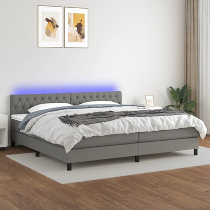 Boxspring Met Matras En Led Stof Donkergrijs 200 x 200 cm Getuft ontwerp