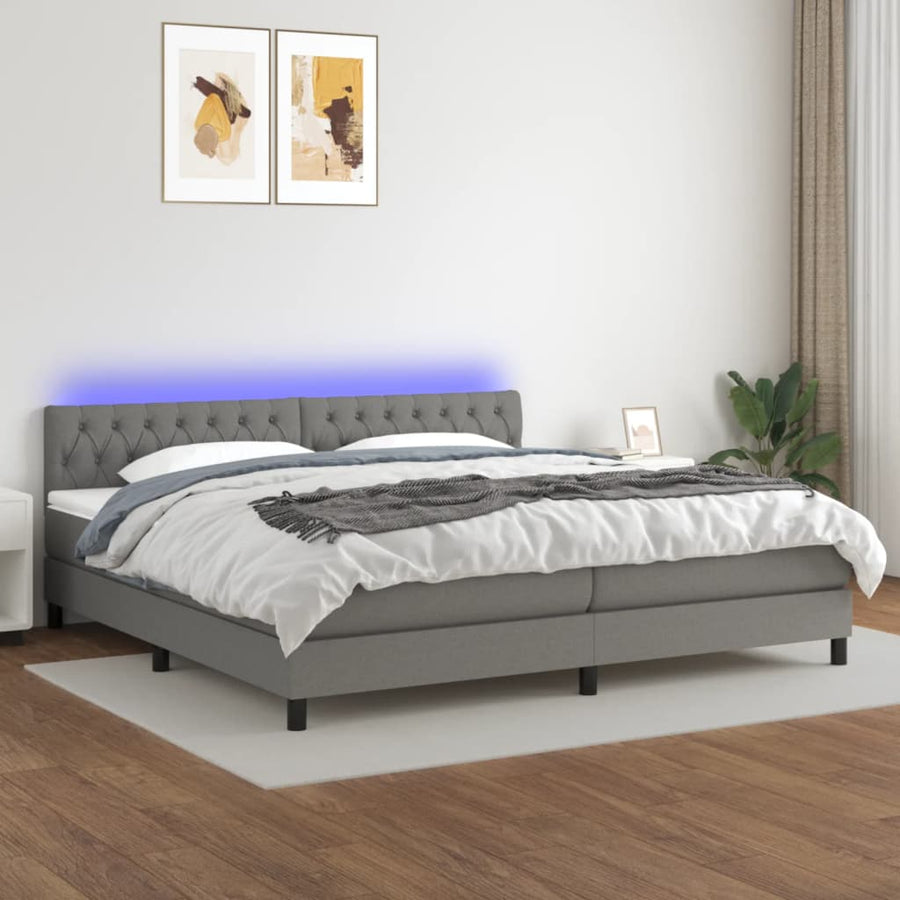 Boxspring Met Matras En Led Stof Donkergrijs 200 x 200 cm Getuft ontwerp