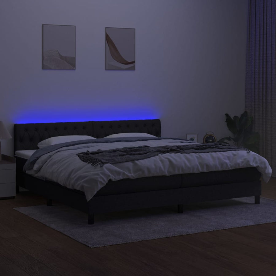 Boxspring Met Matras En Led Stof Zwart 200 x 200 cm Getuft ontwerp