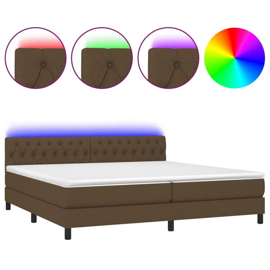 Boxspring Met Matras En Led Stof Donkerbruin 200X200 Cm 200 x 200 cm Getuft ontwerp
