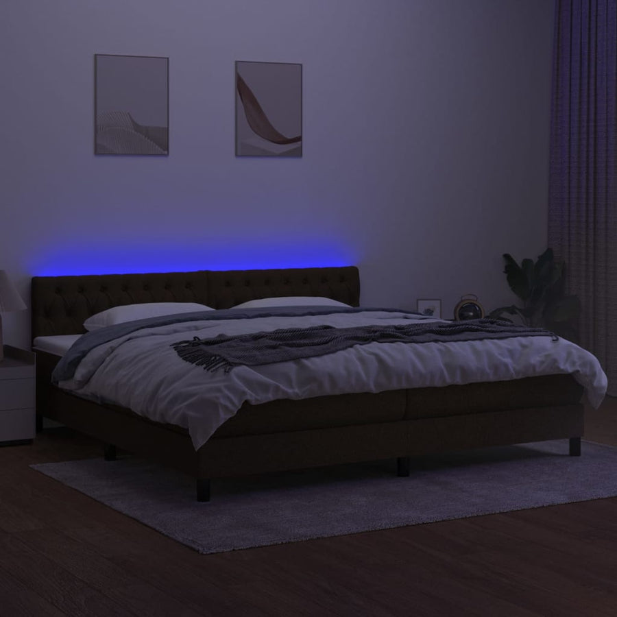 Boxspring Met Matras En Led Stof Donkerbruin 200X200 Cm 200 x 200 cm Getuft ontwerp