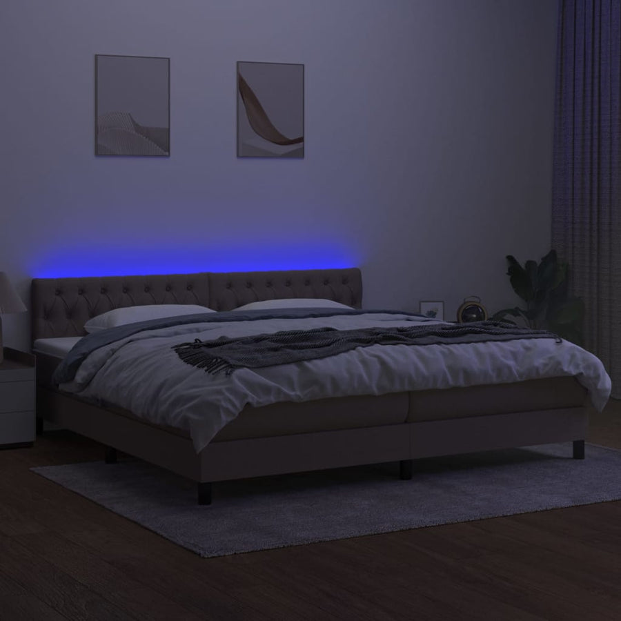 Boxspring met matras en LED stof taupe 200x200 cm 200 x 200 cm Getuft ontwerp