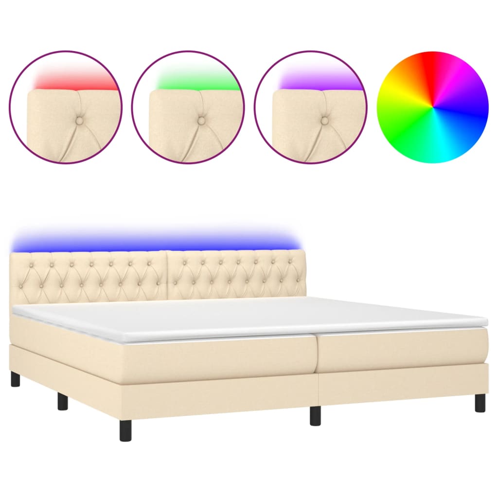 Boxspring Met Matras En Led Stof Kleurig Crème 200 x 200 cm Getuft ontwerp