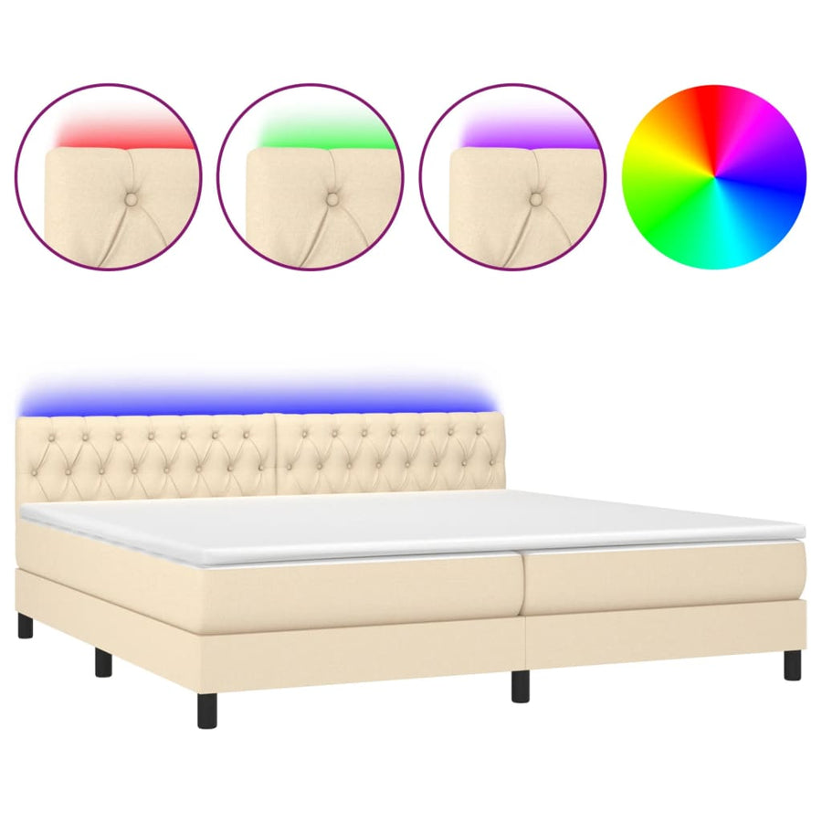 Boxspring Met Matras En Led Stof Kleurig Crème 200 x 200 cm Getuft ontwerp
