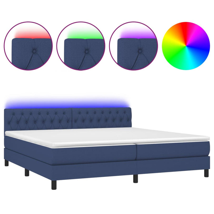 Boxspring Met Matras En Led Stof Blauw 200 x 200 cm Getuft ontwerp