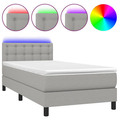 Boxspring Met Matras En Led Stof Lichtgrijs 80 x 200 cm Knopen