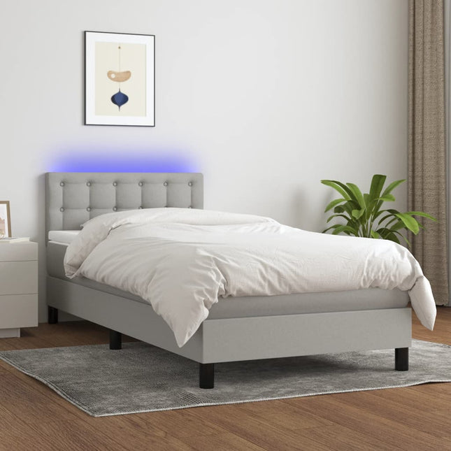 Boxspring Met Matras En Led Stof Lichtgrijs 80 x 200 cm Knopen