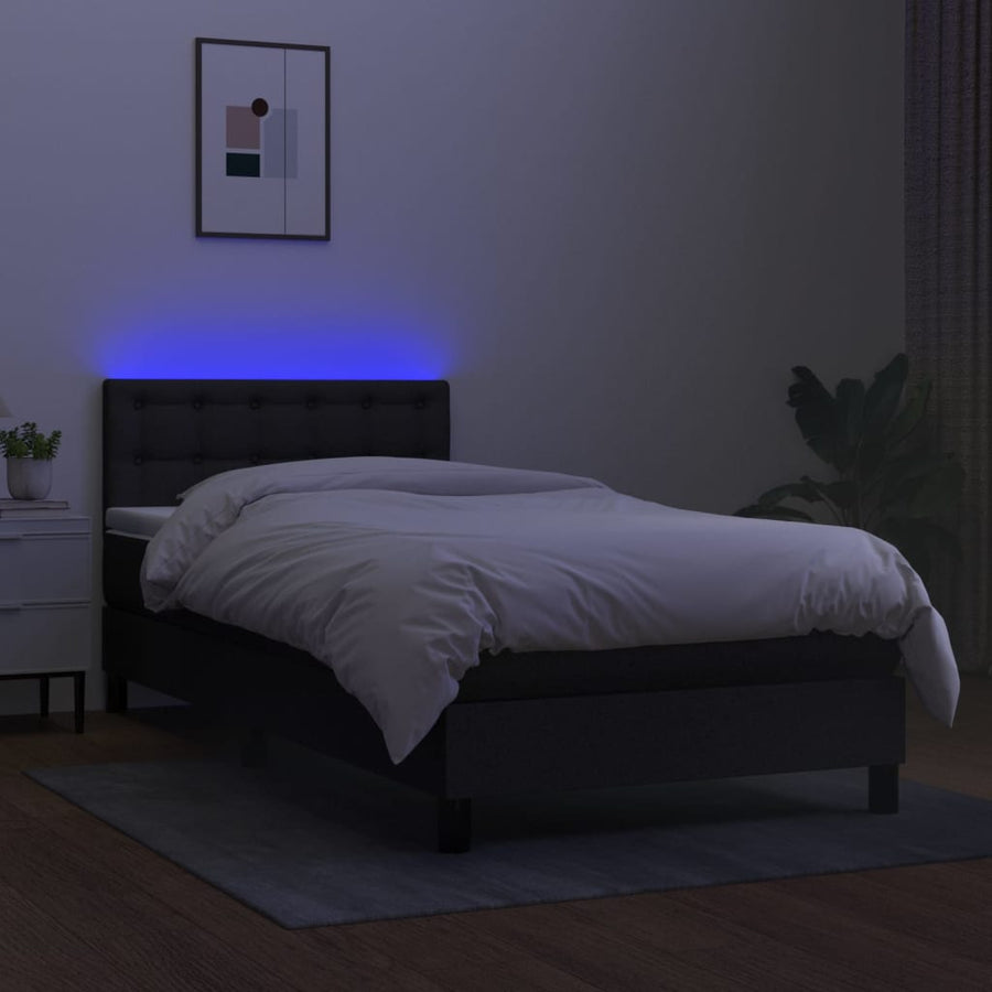 Boxspring Met Matras En Led Stof Zwart 80 x 200 cm Knopen