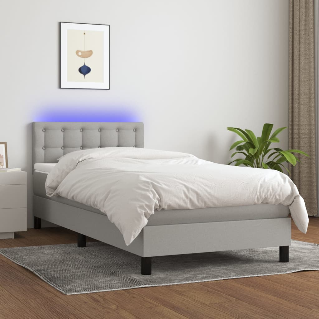 Boxspring Met Matras En Led Stof Lichtgrijs 90 x 200 cm Knopen