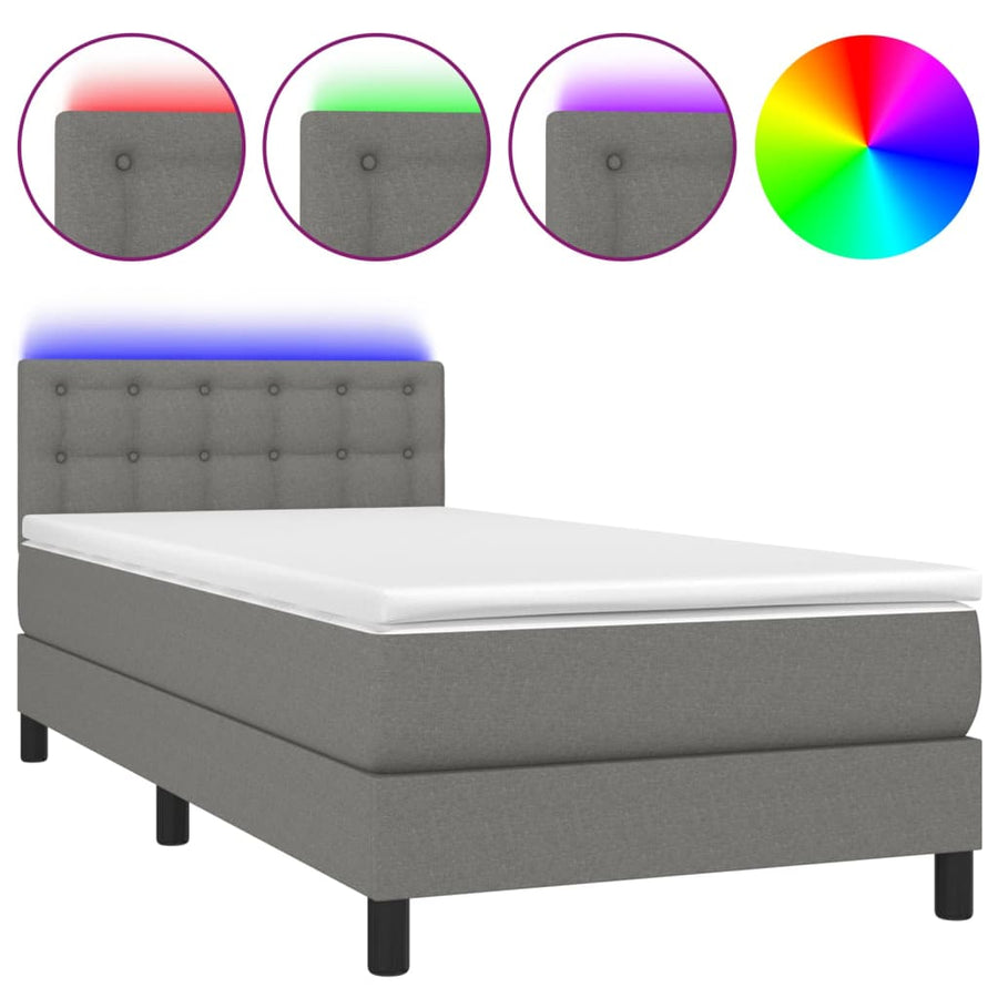 Boxspring Met Matras En Led Stof Donkergrijs 90 x 200 cm Knopen