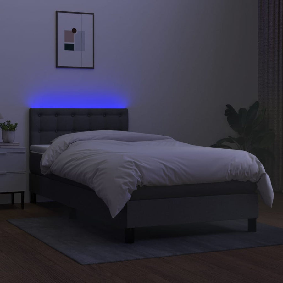 Boxspring Met Matras En Led Stof Donkergrijs 90 x 200 cm Knopen