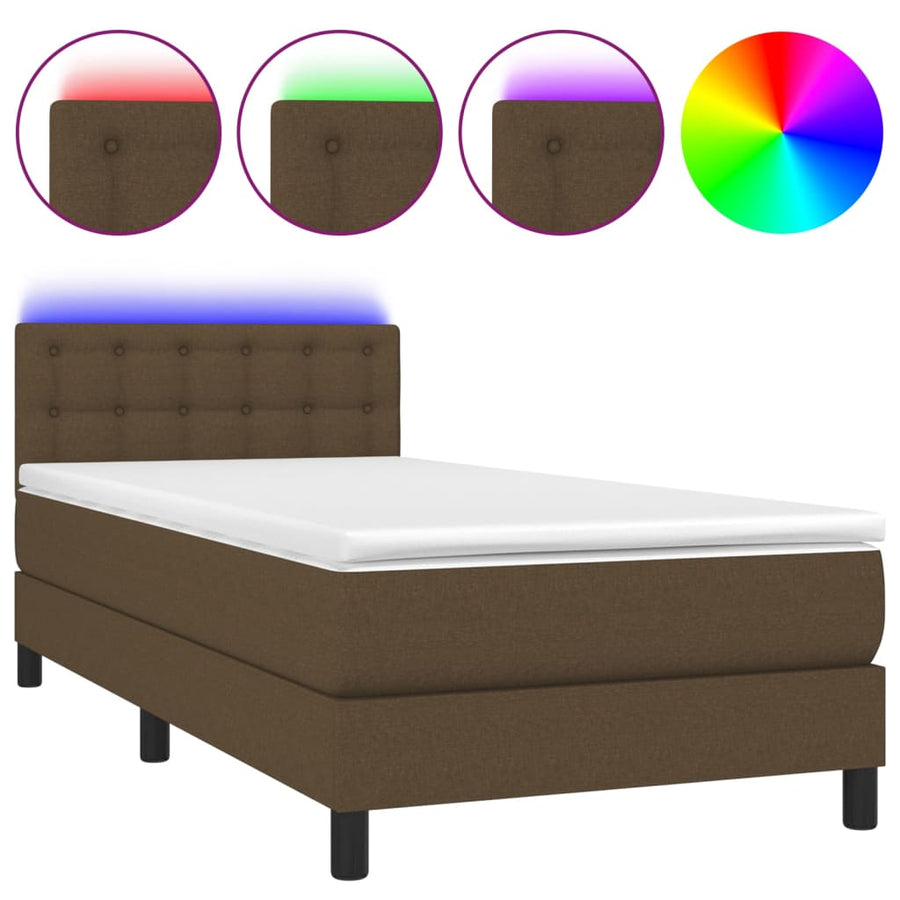 Boxspring Met Matras En Led Stof 80X200 Cm Donkerbruin 90 x 200 cm Knopen