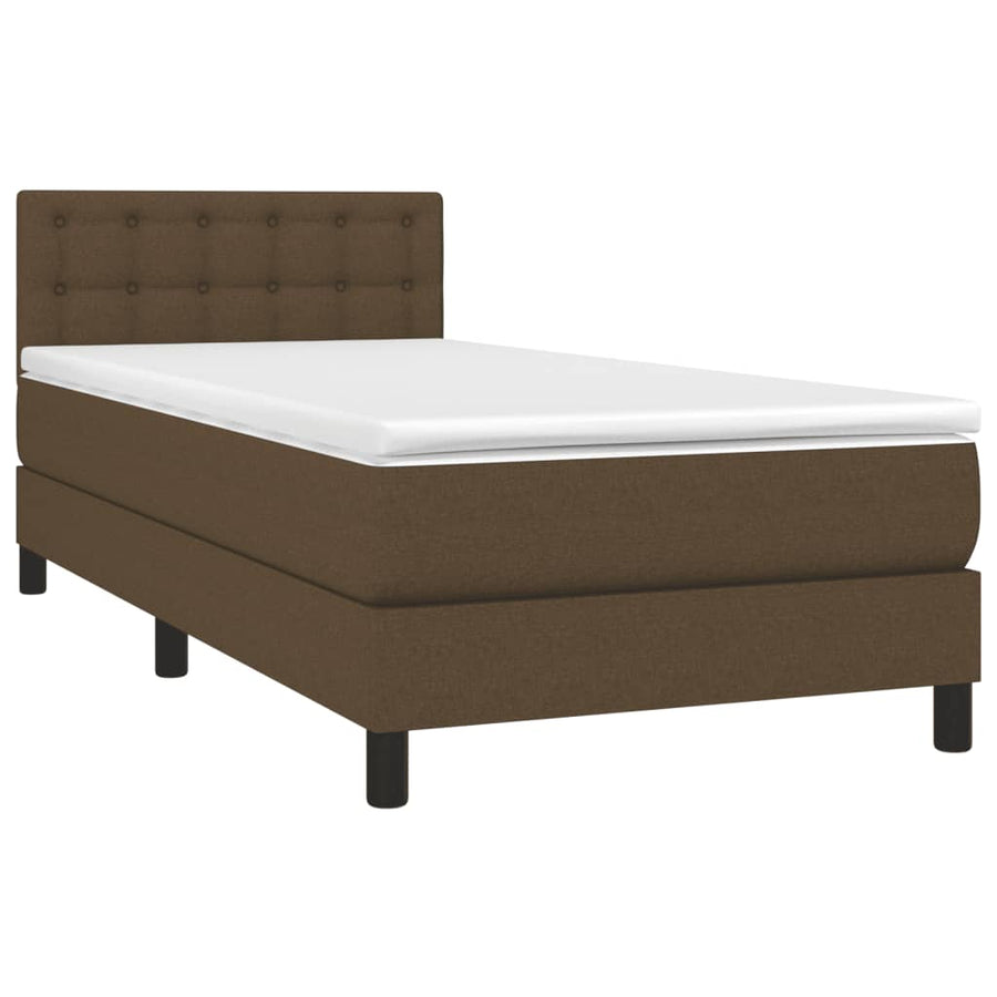 Boxspring Met Matras En Led Stof 80X200 Cm Donkerbruin 90 x 200 cm Knopen