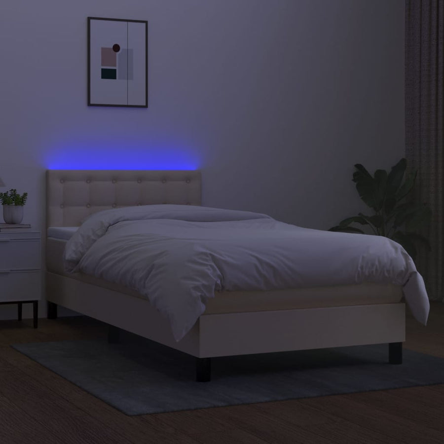 Boxspring met matras en LED stof crèmekleurig 80x200 cm 90 x 200 cm Knopen