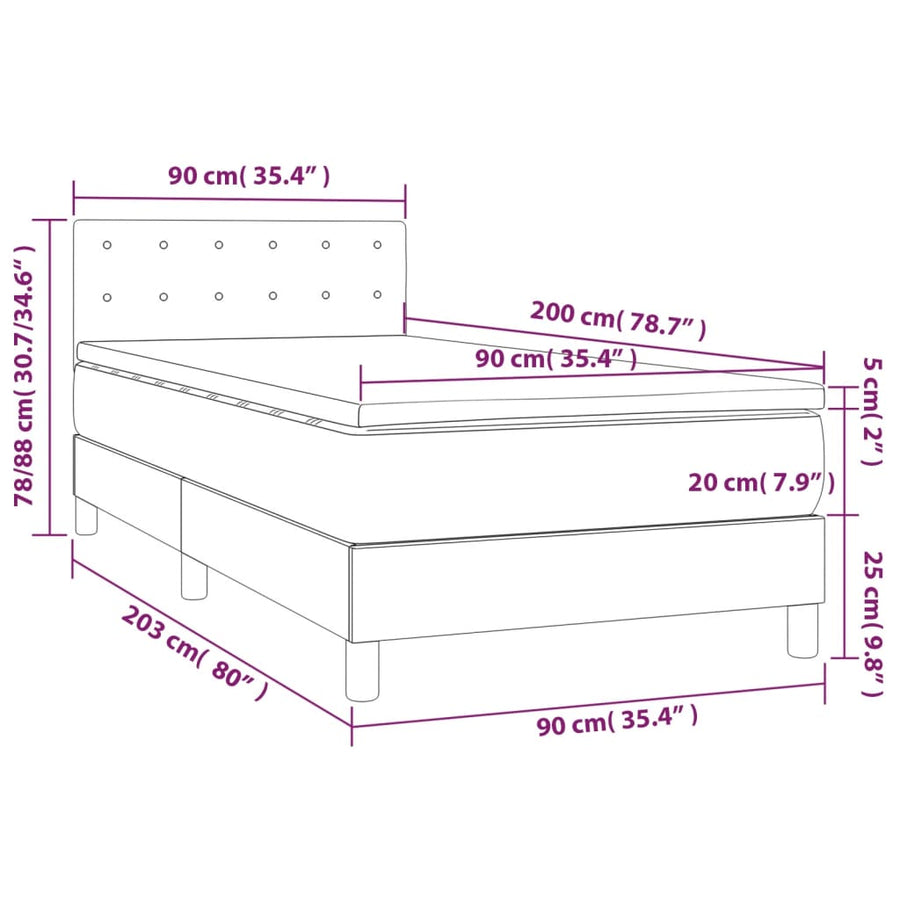 Boxspring met matras en LED stof blauw 90x200 cm