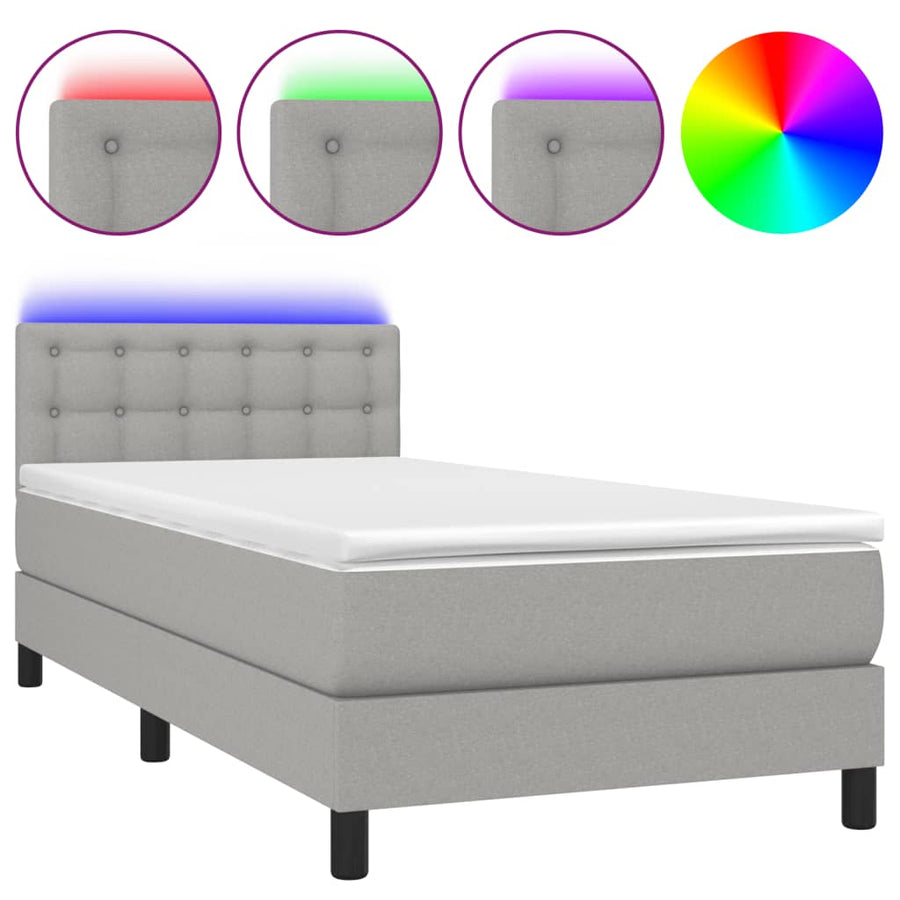 Boxspring Met Matras En Led Stof Lichtgrijs 100 x 200 cm Knopen
