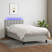 Box spring with mattress and LED fabric light gray 100x200 cm