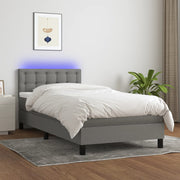 Box spring with mattress and LED fabric dark grey 100x200 cm