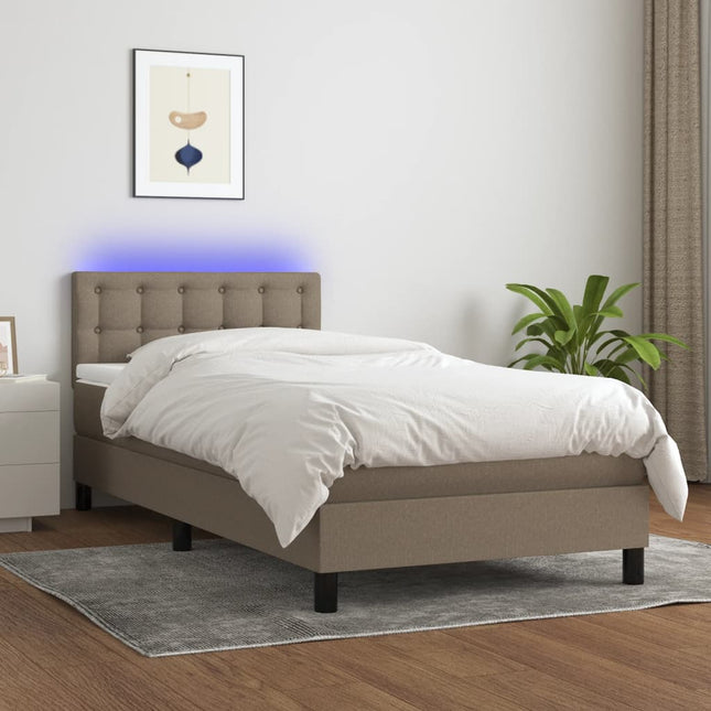 Boxspring Met Matras En Led Stof Taupe 100 x 200 cm Knopen