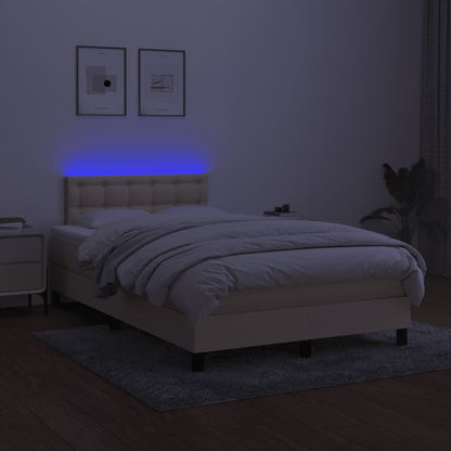 Boxspring Met Matras En Led Stof Kleurig Crème 120 x 200 cm Knopen