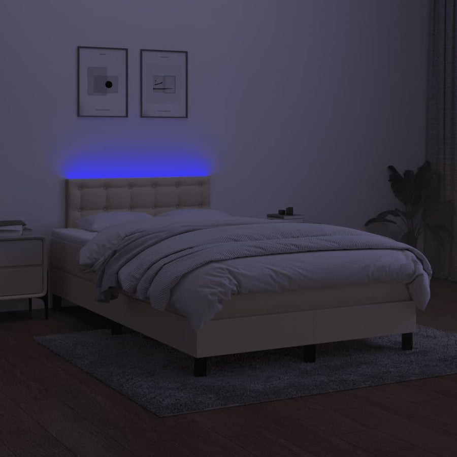 Boxspring Met Matras En Led Stof Kleurig Crème 120 x 200 cm Knopen