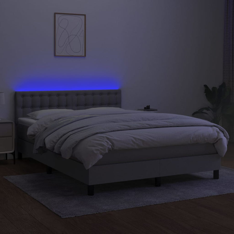 Boxspring Met Matras En Led Stof Lichtgrijs 140 x 190 cm Knopen