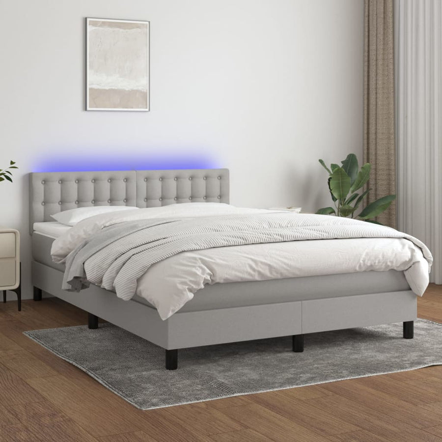 Boxspring Met Matras En Led Stof Lichtgrijs 140 x 190 cm Knopen