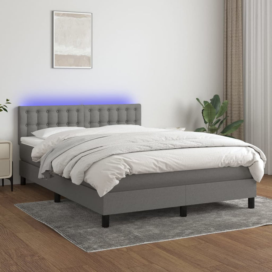 Boxspring Met Matras En Led Stof Donkergrijs 140 x 190 cm Knopen