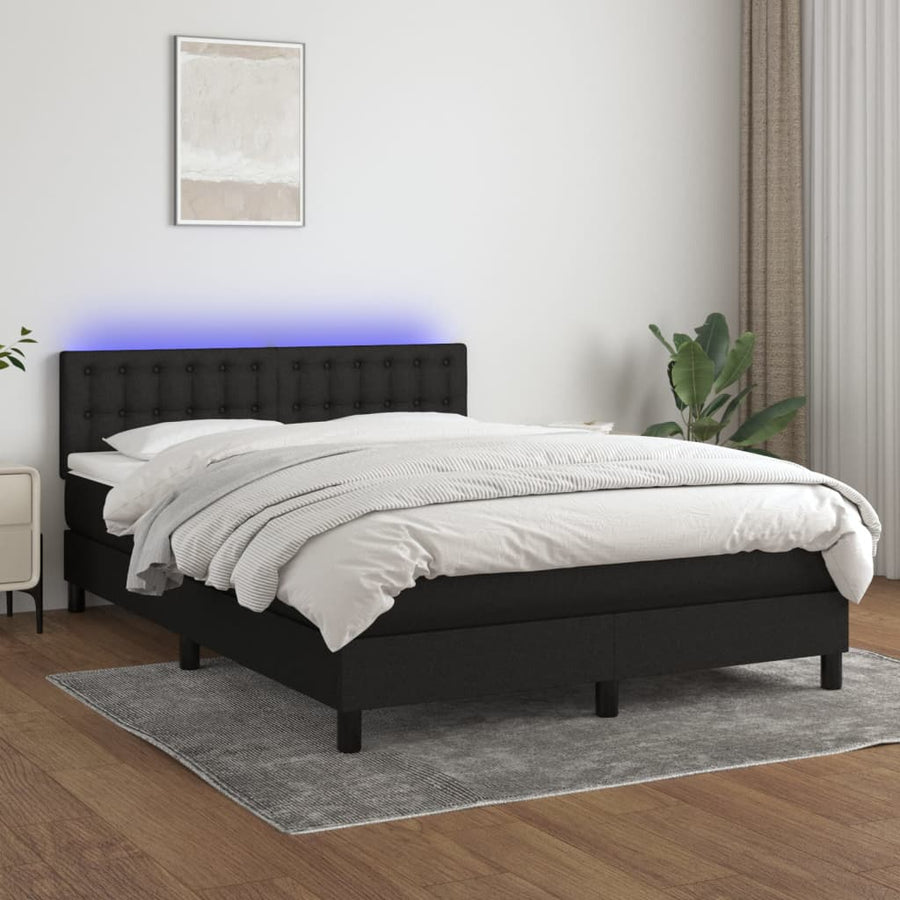 Boxspring Met Matras En Led Stof Zwart 140 x 190 cm Knopen