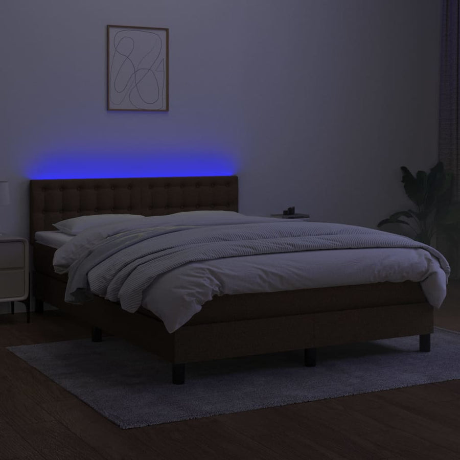 Boxspring Met Matras En Led Stof Donkerbruin 140 x 190 cm Knopen