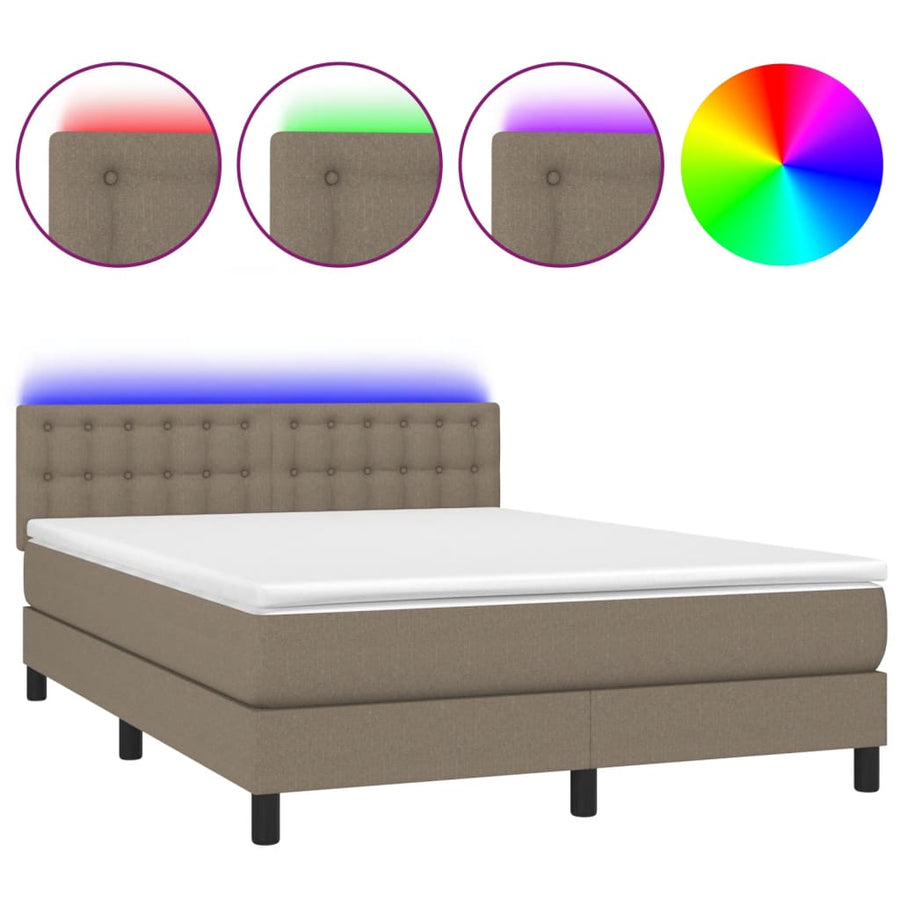Boxspring met matras en LED stof taupe 140x190 cm 140 x 190 cm Knopen