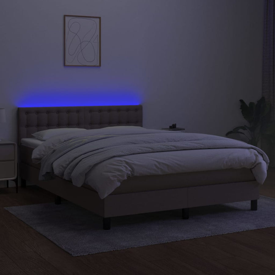Boxspring met matras en LED stof taupe 140x190 cm 140 x 190 cm Knopen