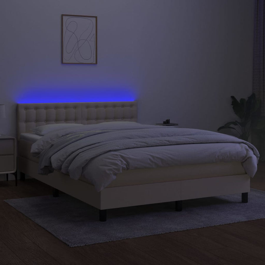 Boxspring Met Matras En Led Stof Kleurig Crème 140 x 190 cm Knopen