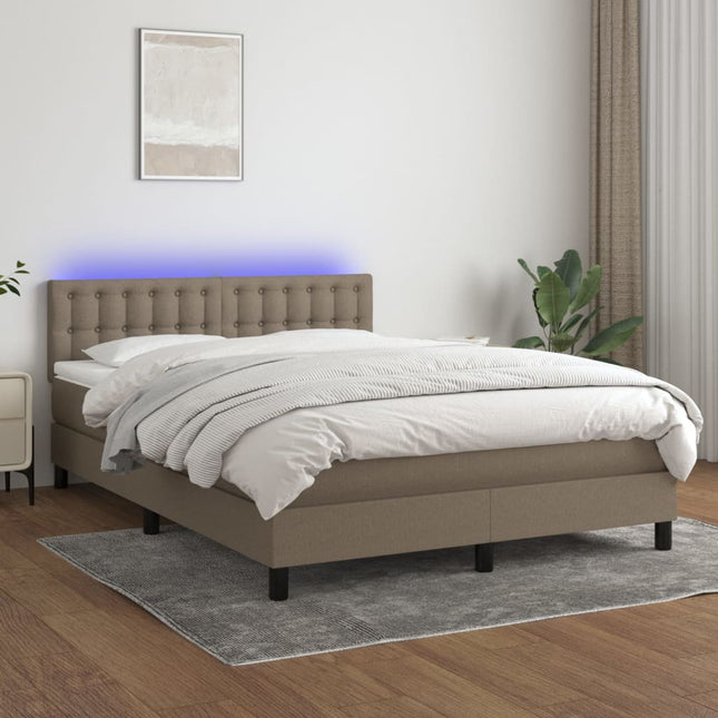 Boxspring met matras en LED stof taupe 140x200 cm 140 x 200 cm Taupe