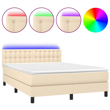 Boxspring met matras en LED stof crèmekleurig 140x200 cm 140 x 200 cm Crème