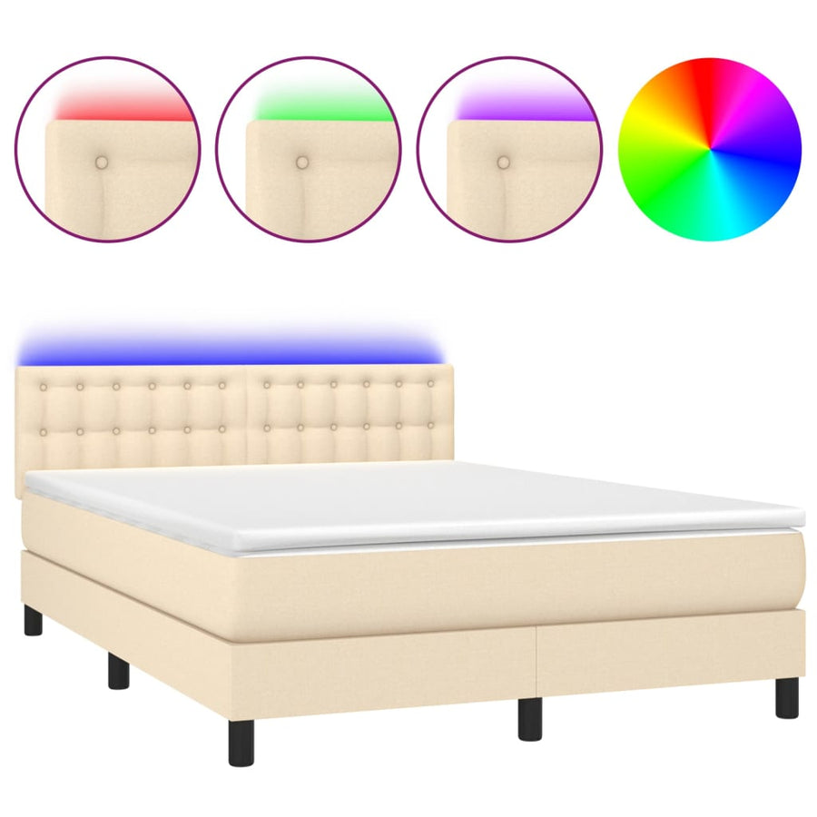Boxspring met matras en LED stof crèmekleurig 140x200 cm 140 x 200 cm Crème