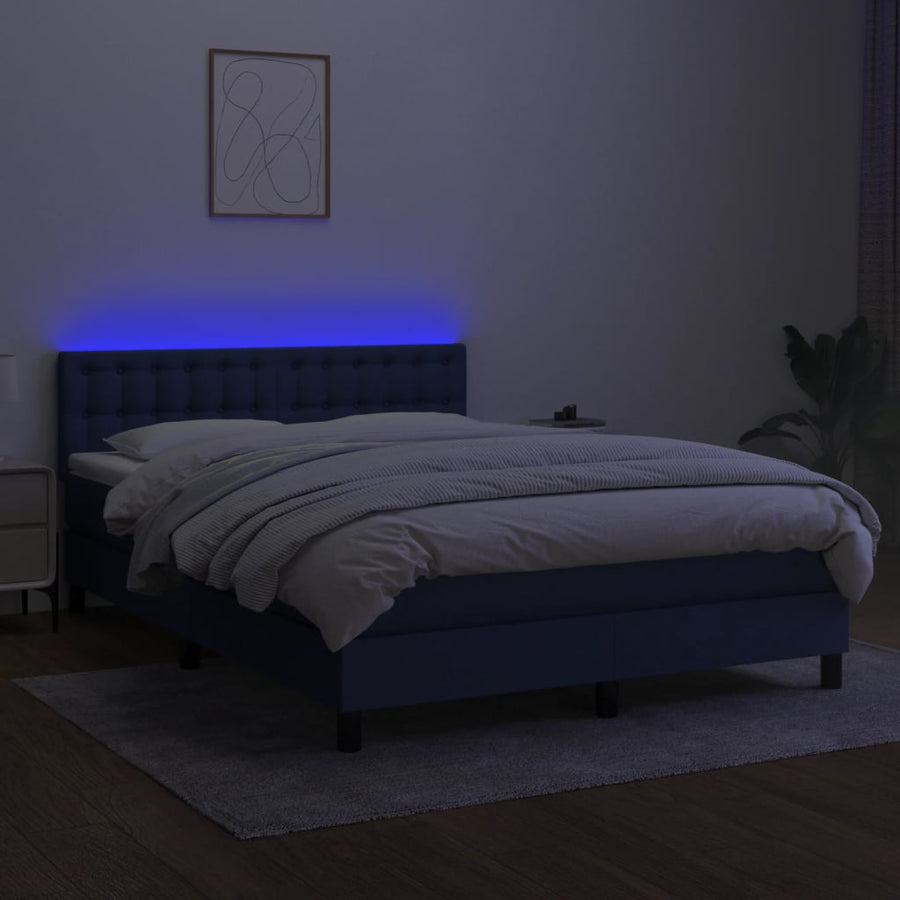 Boxspring Met Matras En Led Stof Blauw 140 x 200 cm Knopen