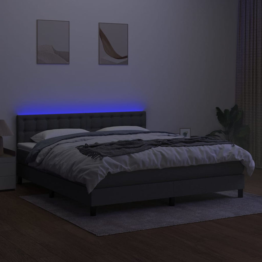 Boxspring Met Matras En Led Stof Donkergrijs 160 x 200 cm Knopen