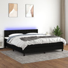 Boxspring Met Matras En Led Stof Zwart 160 x 200 cm Knopen