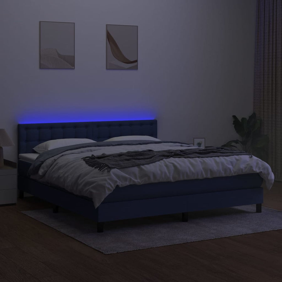 Boxspring Met Matras En Led Stof Blauw 160 x 200 cm Knopen