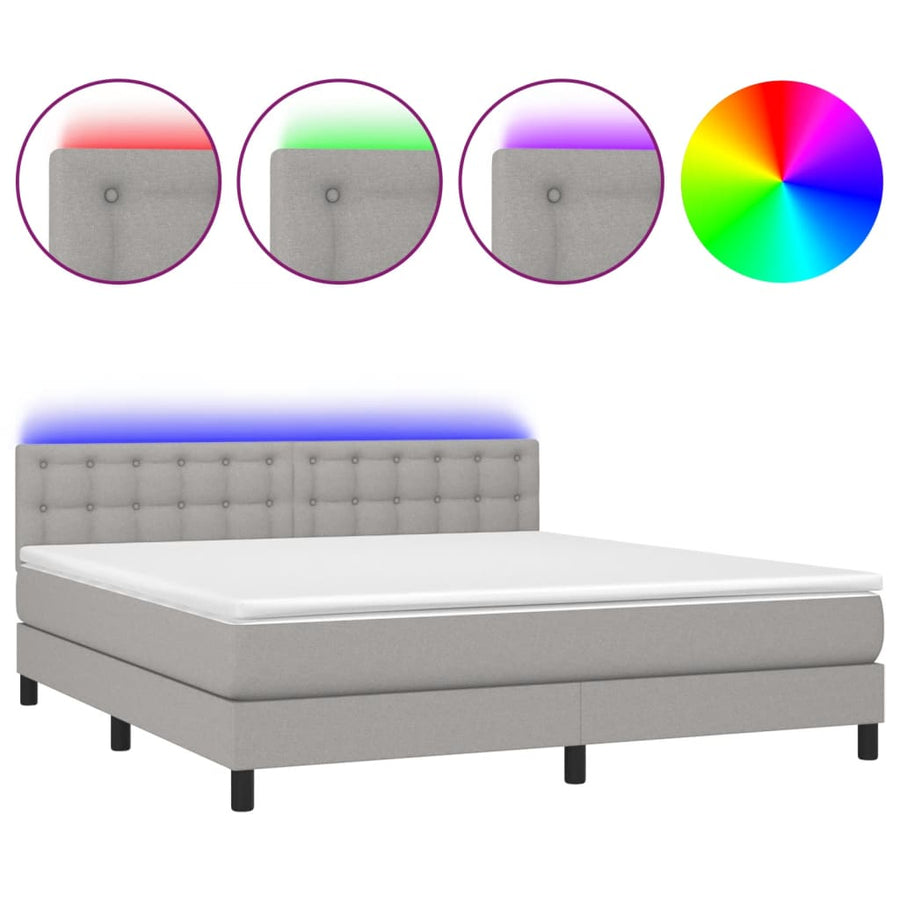 Boxspring Met Matras En Led Stof Lichtgrijs 180 x 200 cm Knopen