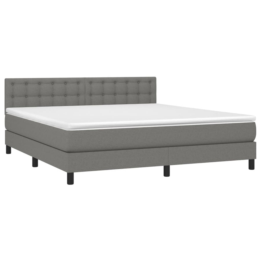 Boxspring Met Matras En Led Stof Donkergrijs 180X200 Cm Donkergrijs 180 x 200 cm Knopen