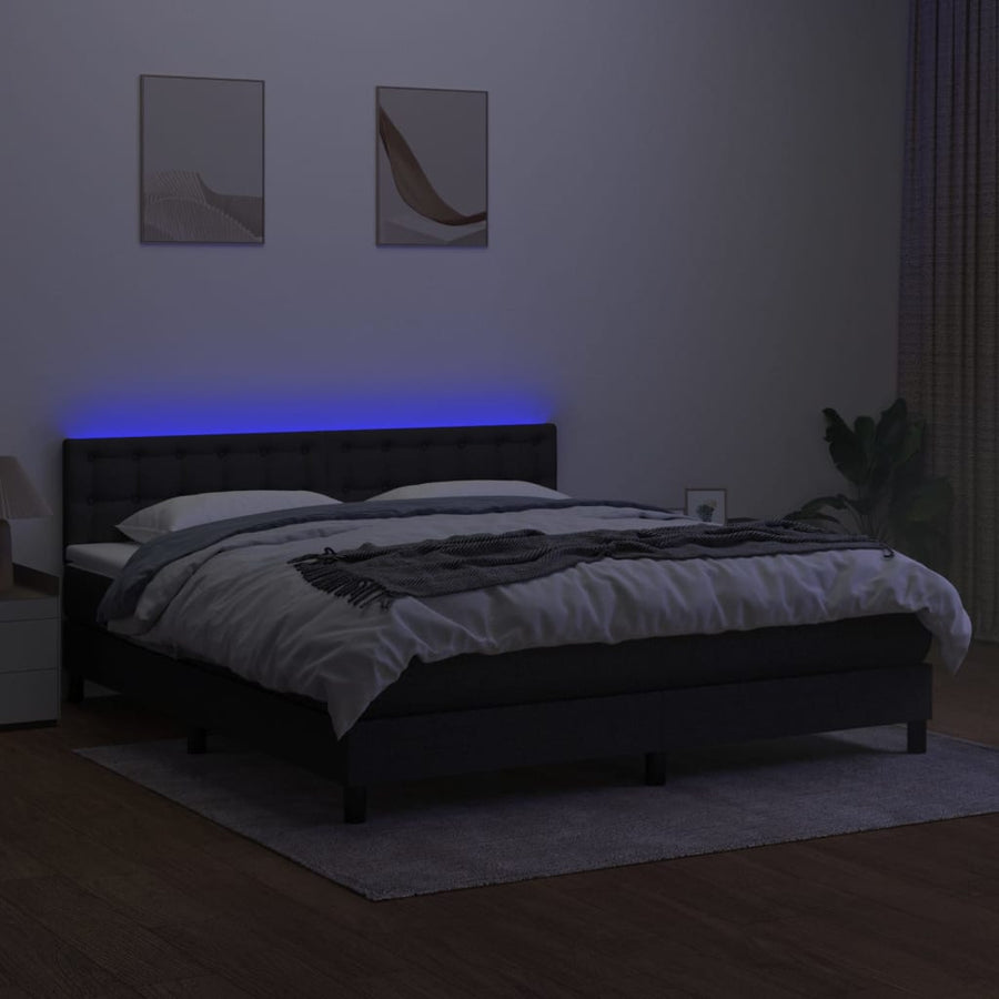 Boxspring Met Matras En Led Stof Zwart 180 x 200 cm Knopen