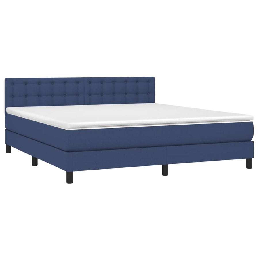 Boxspring Met Matras En Led Stof Blauw 180X200 Cm 180 x 200 cm Knopen