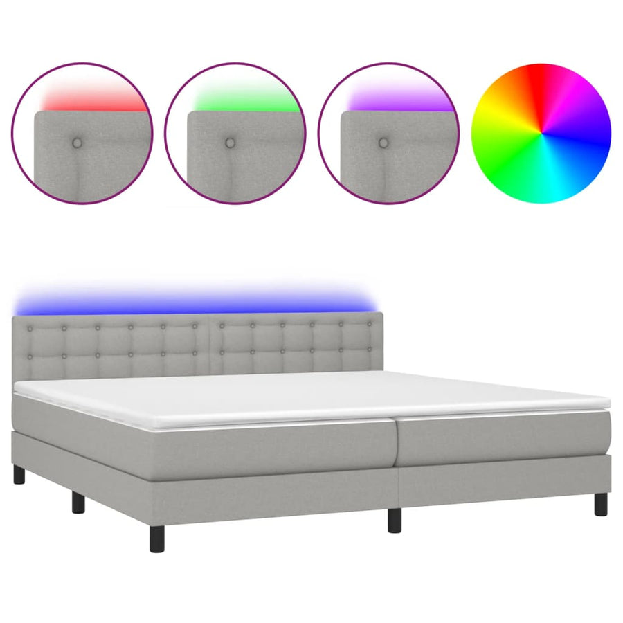 Boxspring Met Matras En Led Stof Lichtgrijs 200 x 200 cm Knopen