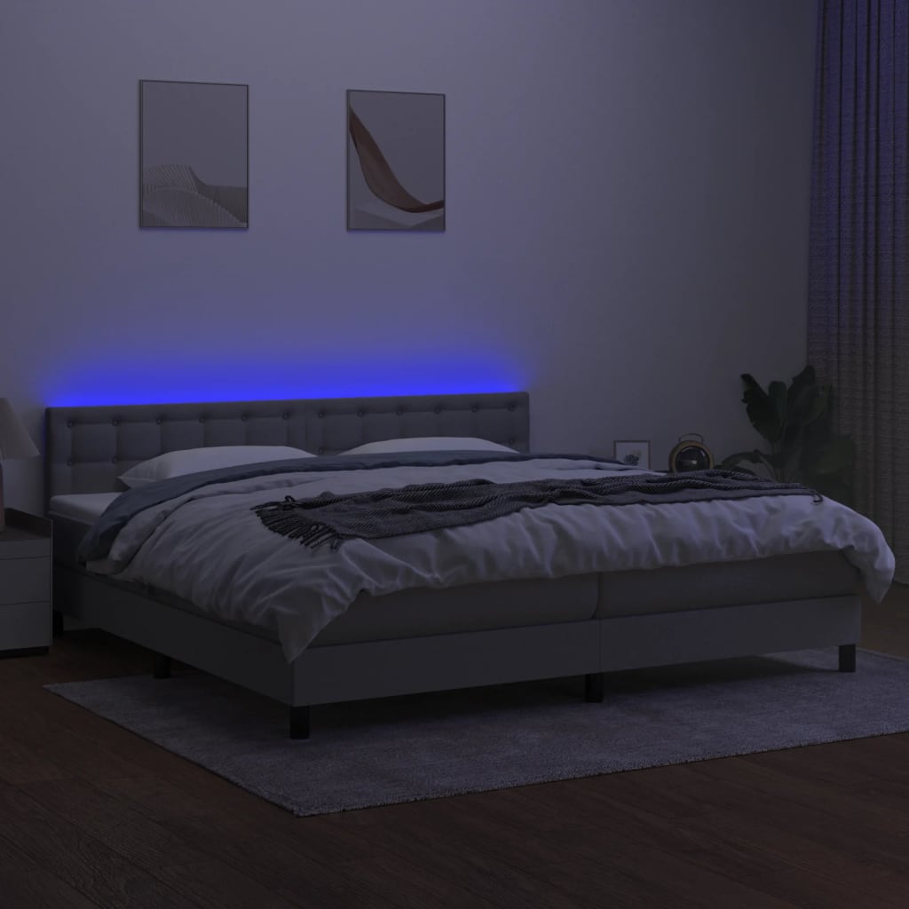 Boxspring Met Matras En Led Stof Lichtgrijs 200 x 200 cm Knopen