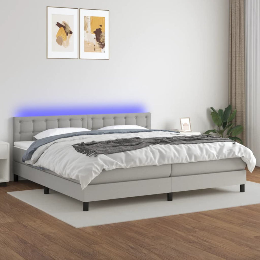 Boxspring Met Matras En Led Stof Lichtgrijs 200 x 200 cm Knopen