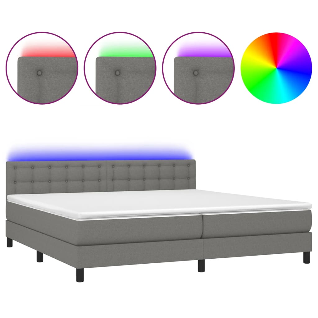 Boxspring Met Matras En Led Stof Donkergrijs 200 x 200 cm Knopen